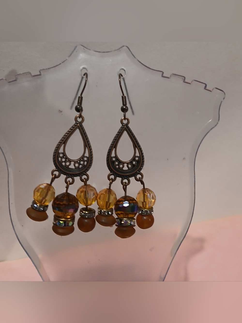 Hand Crafted Yellow Beaded Teardrop Dangle Earrings